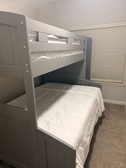 Gray Bunk Bed Staircase with Storage Drawers (Twin/Queen)