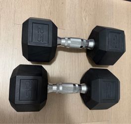25 lb Rubber Hex Dumbbells Pair