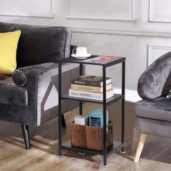 Tall Side Table, 3-Tier End Table for Small Spaces, Nightstand with Storage Shelf for Living Room