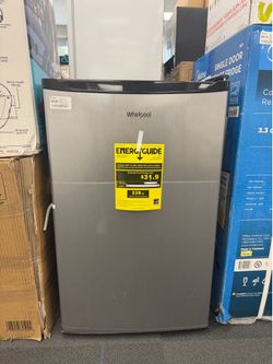 Whirlpool 4.3 cu ft Mini Refrigerator Stainless Steel WH43S1E: Compact Dorm Fridge, Energy Star, Reversible Door, 2 Shelves