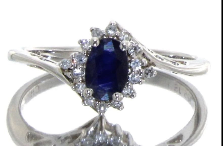 Antique Style Natural Oval Sapphire & Diamond On A Sterling Silver Ring