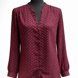 Old Navy Burgundy Polka Dot Blouse Size Medium