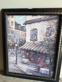 Framed “Paris Street Café” Art Print by Ruane Manning – 26”x32”