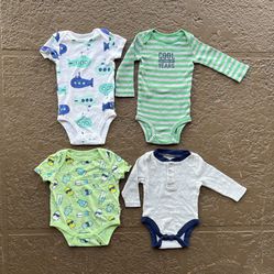 4 EUC Carter’s, Baby Gap, & Old Navy baby onesies, size 3-6 months