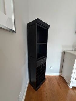Pottery Barn Tall Black Wood Wine Cabinet with Storage