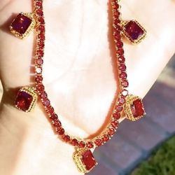 Custom Women’s Tennis Red Ruby Chain Choker 14k Gold Layered Fashion Statement Very Famous and Popular 18” Inches Chain Size 