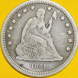 1861 U.S. SEATED LIBERTY SILVER QUARTER 25c COIN (XF-Extra Fine)