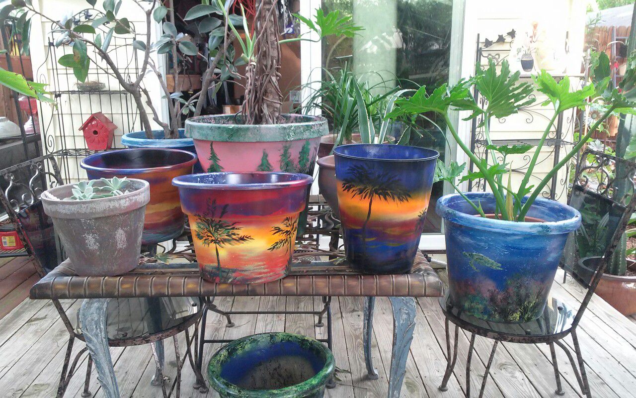 Hand painted pots with or w/o plants