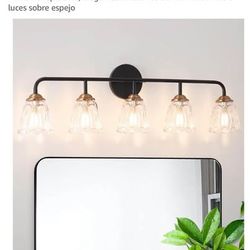 Vintage Vanity Light – 5 Lights – Black & Gold – New
