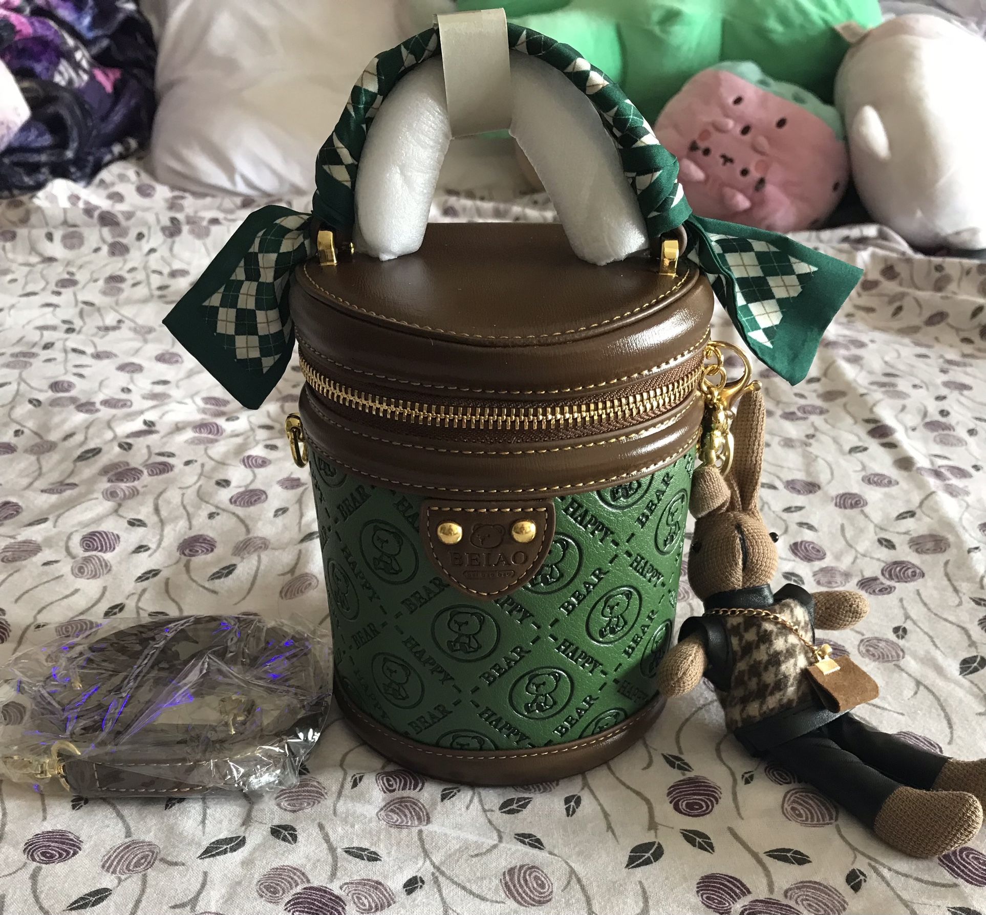 Seriously Unique, Cute, and Classy Teddy Bear Dark Brown & Forest Green Clutch Crossbody Handbag Purse