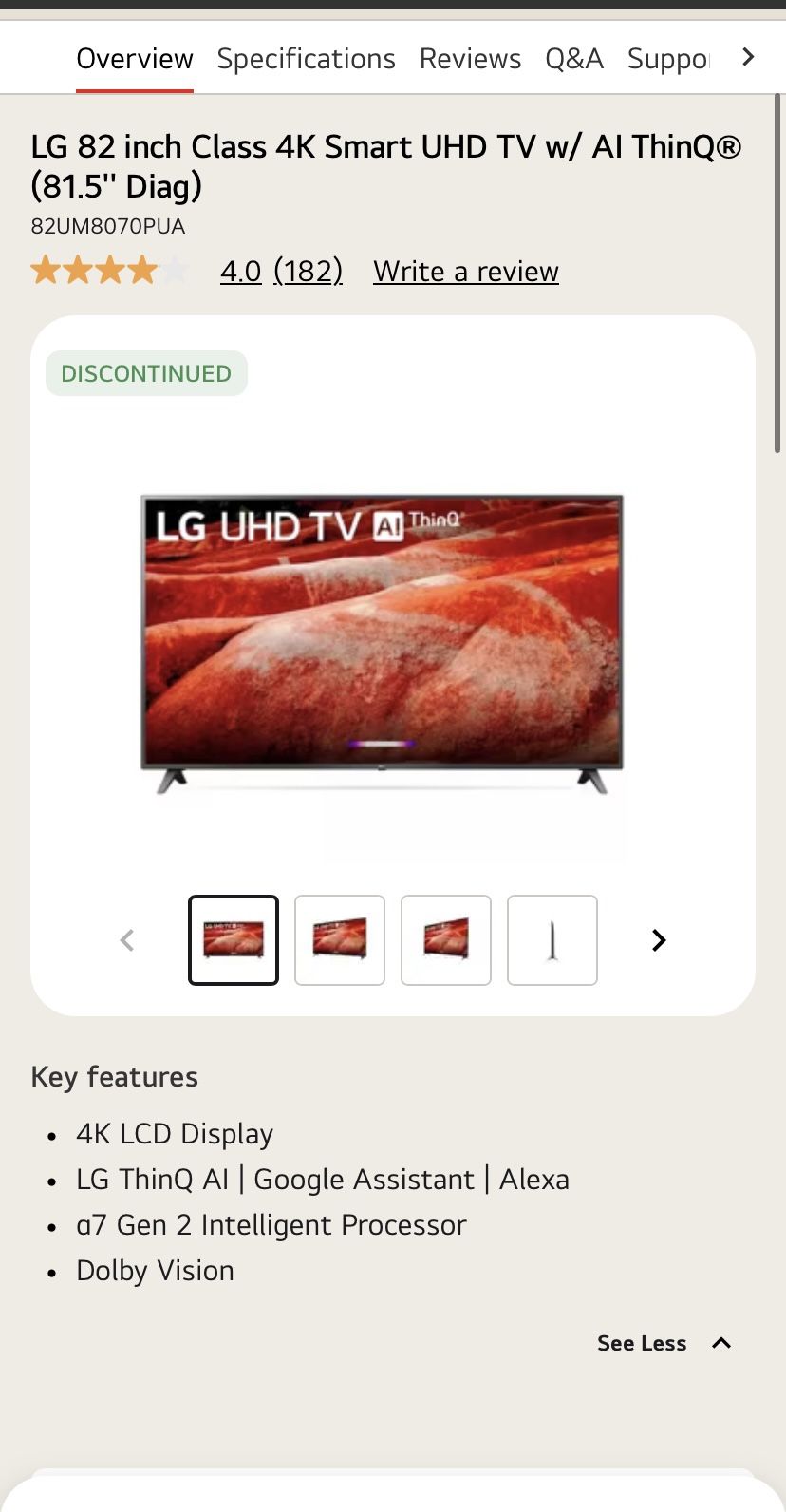 82’ LG 4k Smart Tv