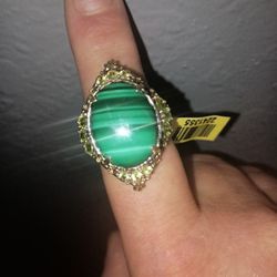 Peridot And Green Stone Ring In 14 K And Silver Setting