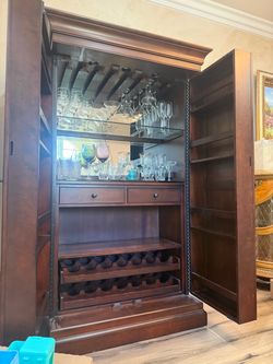 Dark Wood Bar Cabinet with Wine Rack