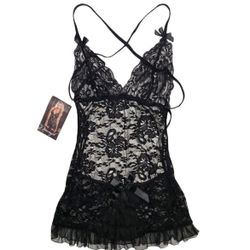 NEW Hustler Hollywood Dreamgirl Black Lace Lingerie Slip Small (Vintage 2014) 