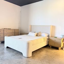     Curved Headboard Bed – Modern Upholstered Frame