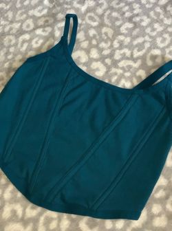 Teal Ribbed Crop Tank Top