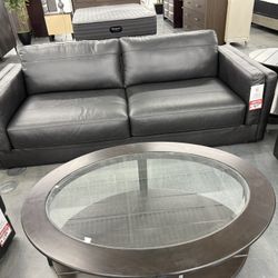 Amiata Black Leather Sofa