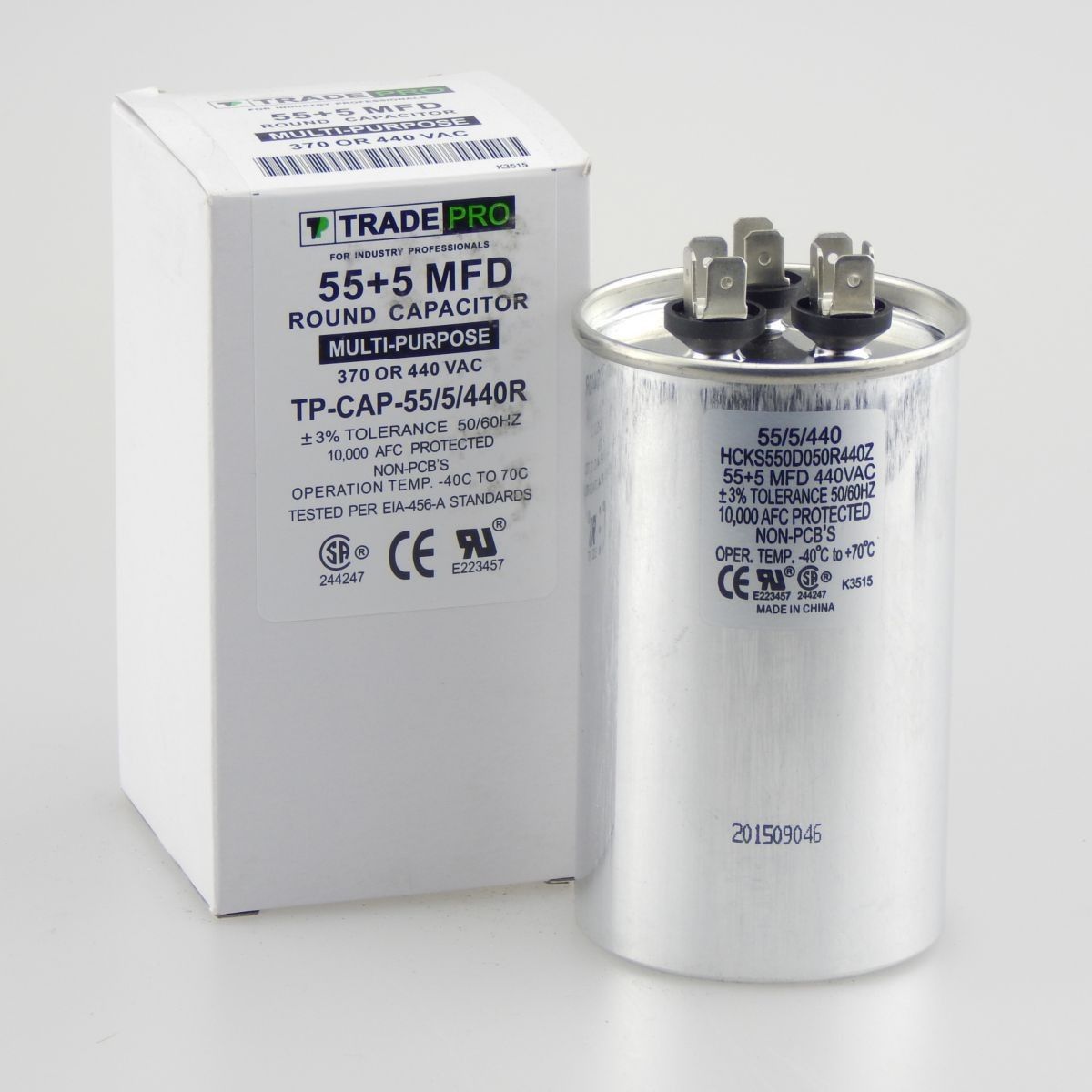 TRADEPRO® - TP-CAP-55/5/440R 55+5 MFD 440V Round Run Capacitor