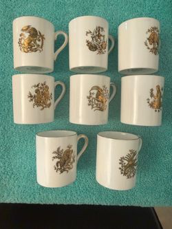 Vintage demitasse cups from Zodiac collection: Aries, Taurus, Gemini, Cancer, Leo, Virgo, Libra, and Capricorn