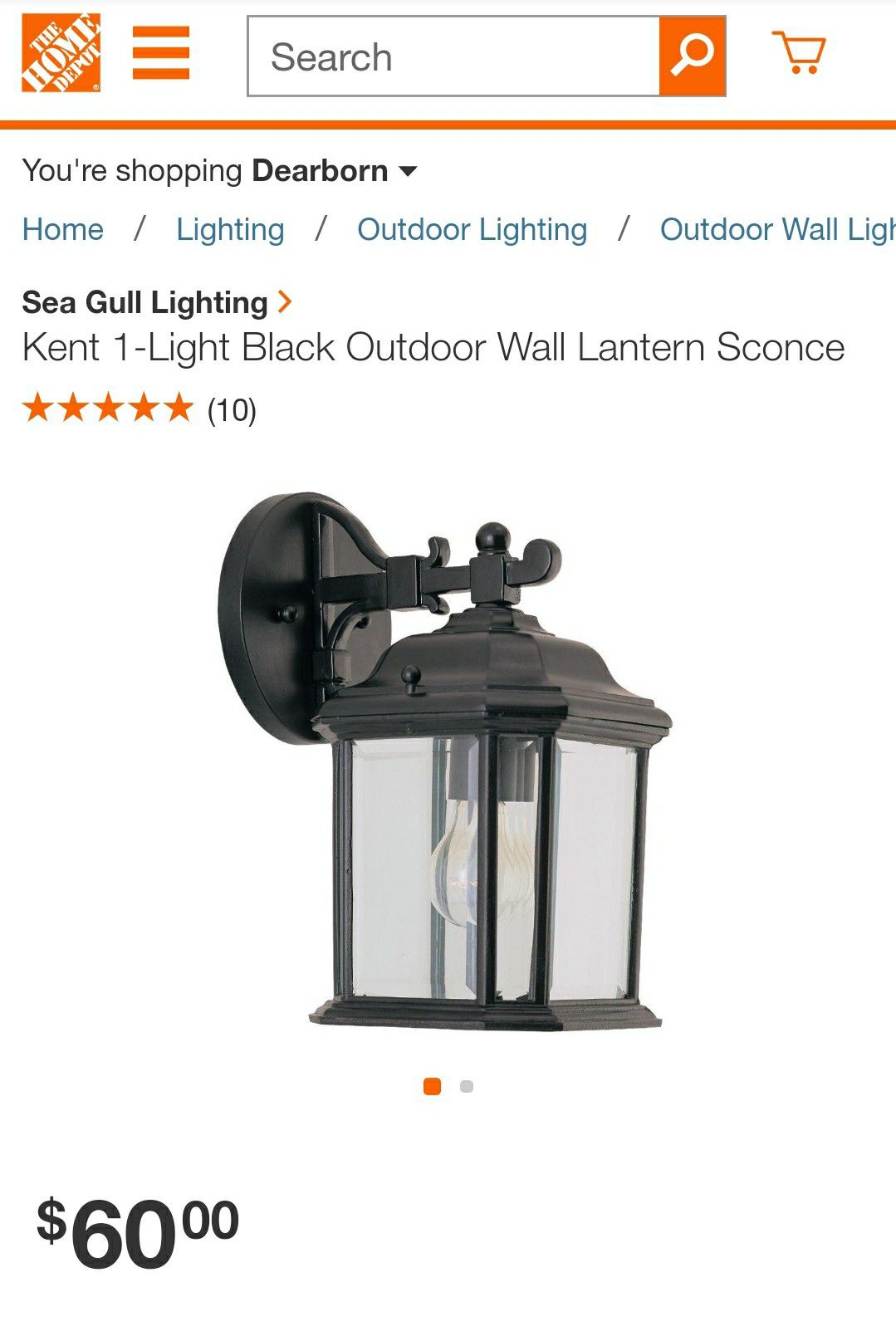 Sea gull, Kent 1-Light Black Outdoor Wall Lantern Sconce