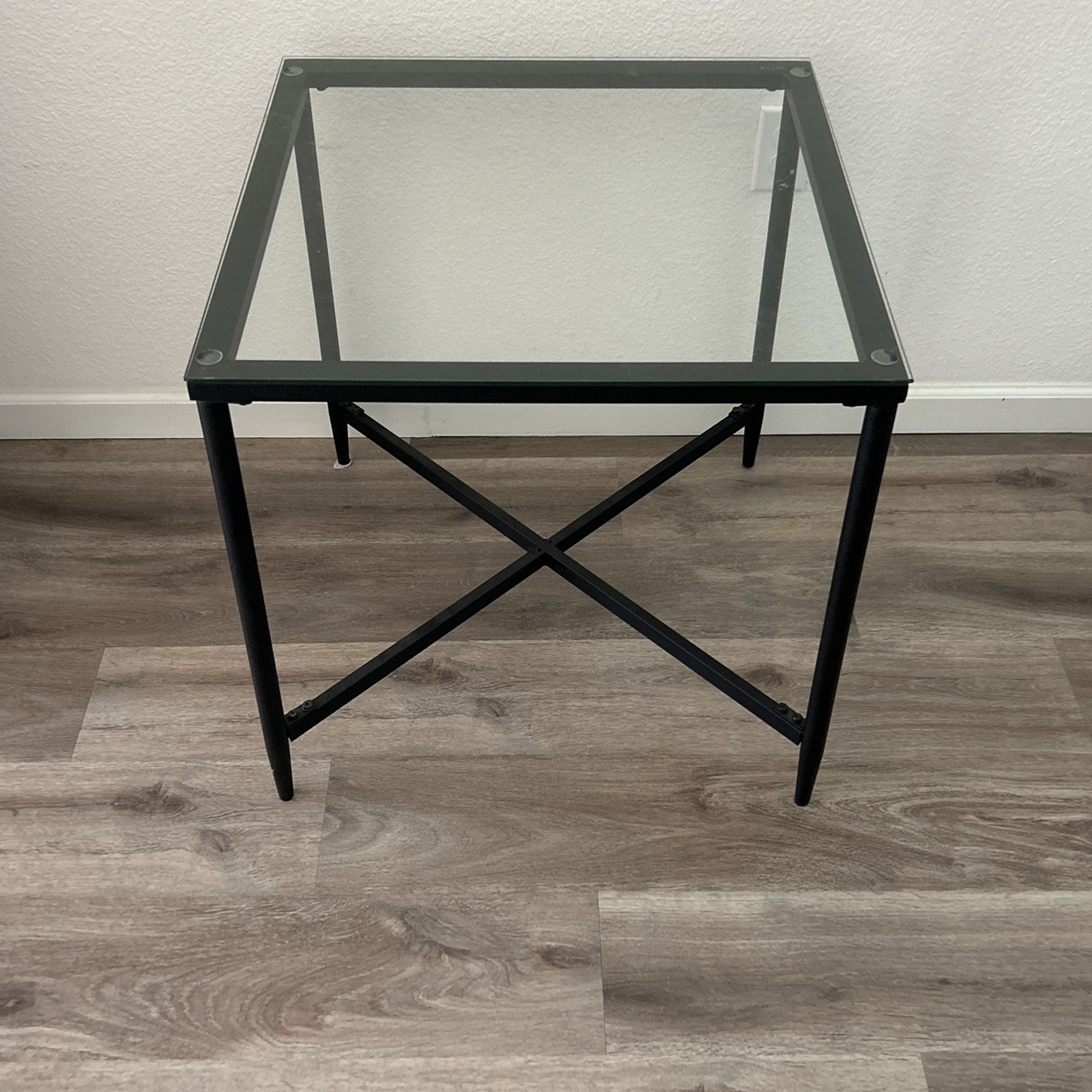 Table Lamp Or Anything Glass Top Metal Legs 2ftX2ft And 2ft Tall In Great Condition