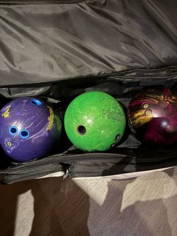 3 Ball Bowling Bag with Balls and Men’s Shoes