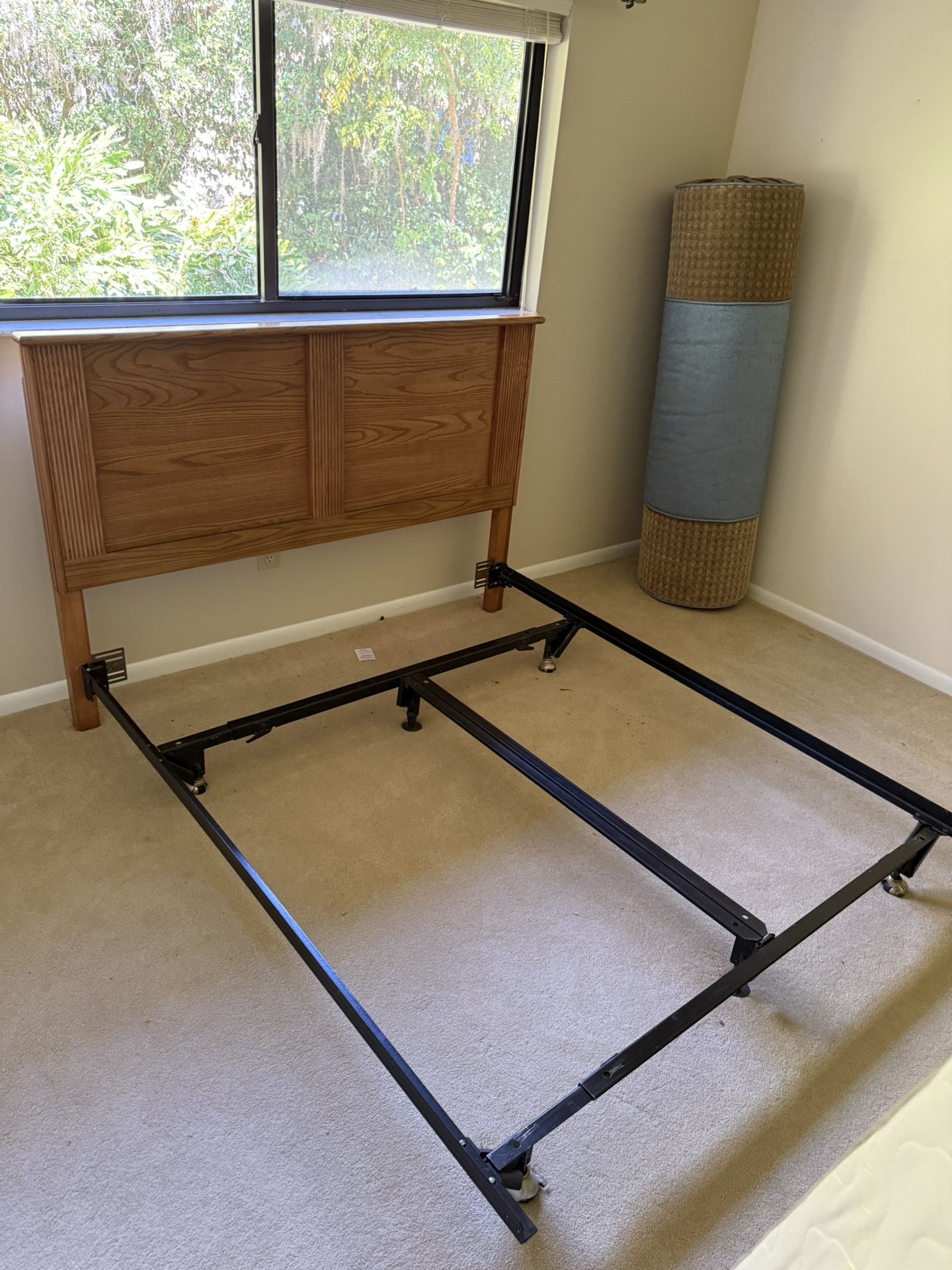 Wood Headboard & Queen Metal Bed Frame – $25