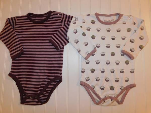 L'oved Baby Girl 18-24M Organic Cotton Bodysuits Lot Cupcake and Stripes 18-24 Months ORGANIC COTTON