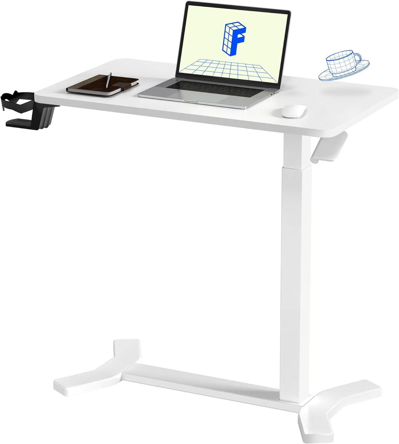 FLEXISPOT Medical Adjustable Overbed Bedside Table with Wheels Pneumatic Mobile Standing Desk Laptop Desk Rolling Computer Cart Movable Overbed Table