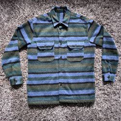 Shacket Zara Men’s Green Wool Blend Overshirt Striped Shirt Jacket size Large