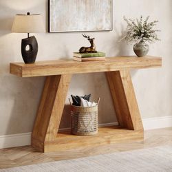 Tribesigns Farmhouse Console Table, 55-Inch Rustic Sofa Table with Storage, Industrial Wooden Entryway Table for Hallway, Living Room, Natural Brown