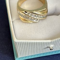 Diamond Ring: 14kt Gold Overlay And Sterling Silver