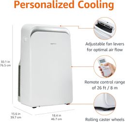 Amazon Basics Portable Air Conditioner with Heat Pump, Cools 550 Square Feet, 13,000 BTU ASHARE / 10,000 BTU SACC, White