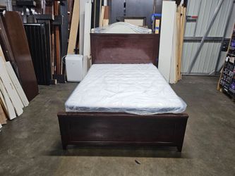 Full Dark Cherry Wood Bed Frame with Mattress