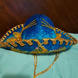 Salazar yepez youth kids mariachi Mexican Sombrero hat light blue and gold 
