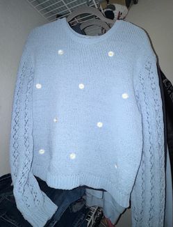 Light Blue Daisy Knit Sweater