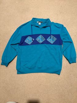 Vintage 90s Blast Teal Quarter-Zip Pullover Sweatshirt Paisley Women’s L