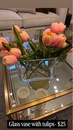 Glass Vase with Faux Tulips