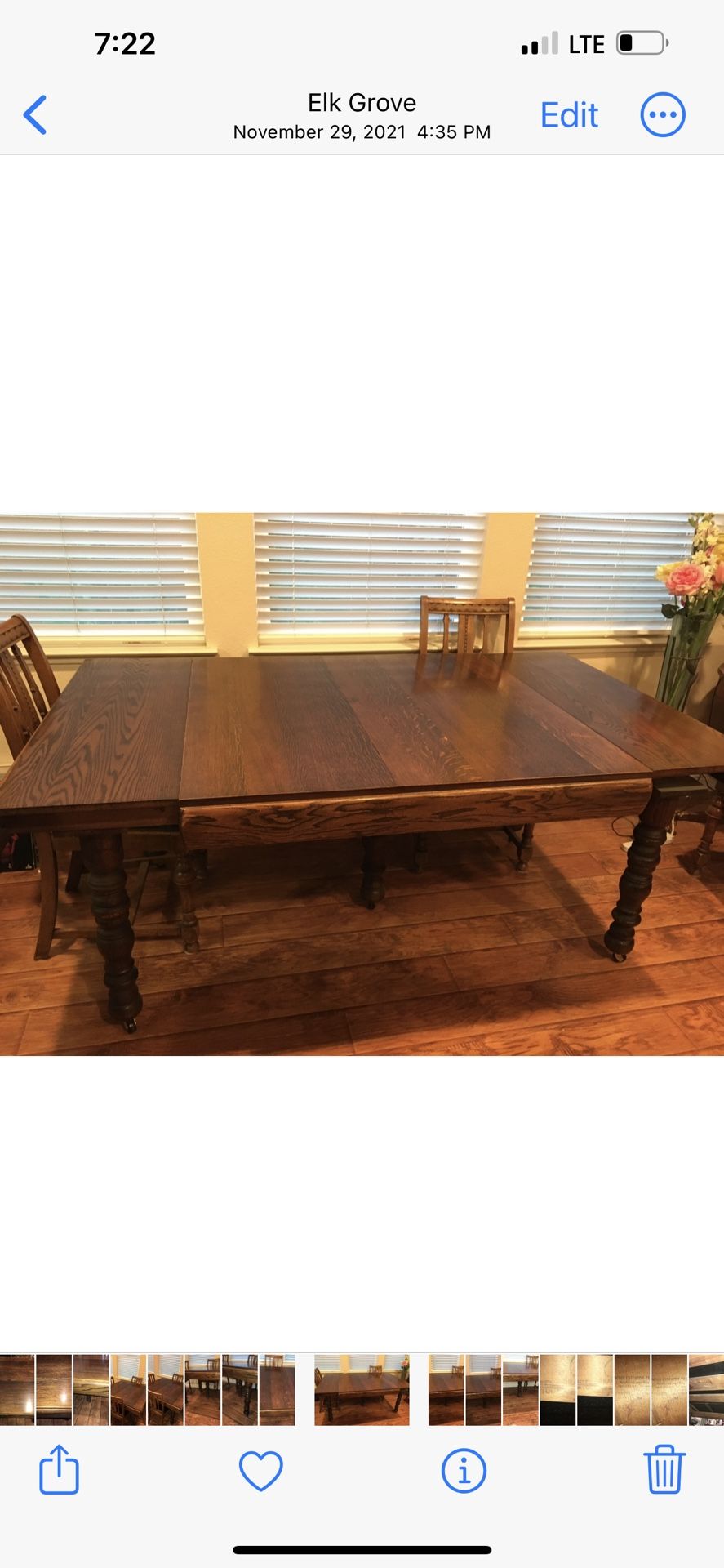 Antique Oak Dining Table & 4 Chairs 1897