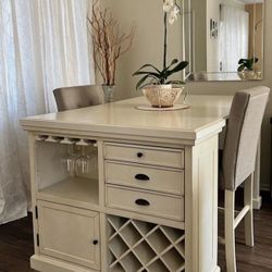 Dining Table Set w/ 4 Chairs + Built-In Storage (Wine Rack & Drawers)