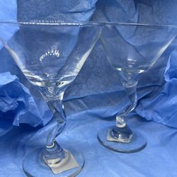 Vintage Pair of Clear Libbey Martini Cocktail Glass with Twisted Stem