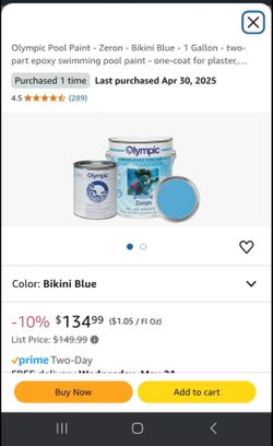 Olympic Pool Paint - Zeron - Color Bikini Blue - Two-part epoxy swimming pool paint For Sale
