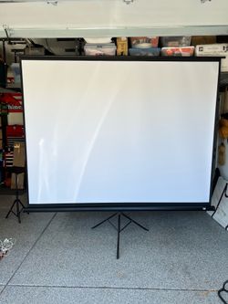 Projector, 10 foot screen, screen stand, and projector stand