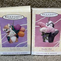 Hallmark Easter Spring "Garden Club" Ornament Series 1st Chipmunk Skunk set of 2
