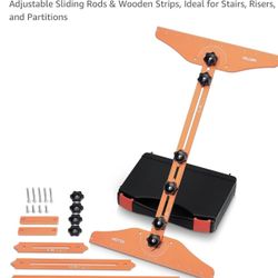 Stair Tread Template Tool – Heavy-Duty Aluminum Alloy Stair Gauge for Accurate Angle & Length Measurement, Adjustable Sliding Rods & Wooden Strips, Id