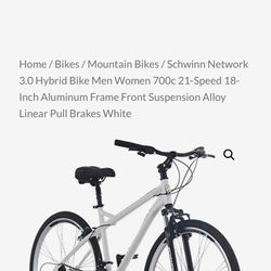 Schwinn Network 3.0 Hybrid Bike Men Women 700c 21-Speed 18-Inch Aluminum Frame Front Suspension Alloy Linear Pull Brakes White 