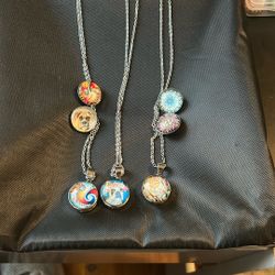 (F)Three Stainless Steel Necklaces With Seven Snap On  Charms
