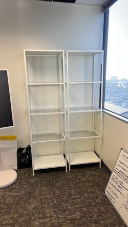 Set of 2 White & Glass Display Shelves – Modern Retail/Office