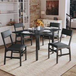 Dining Table Set For Four, Cushion, Chairs, Extendable Kitchen Table With Metal Frame.