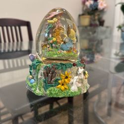 Easter Egg Musical Snow Globe with Bunnies, Chicks, and Spring Flowers